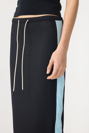 Bassike Pique Stripe Detail Skirt | Black/Pale Blue