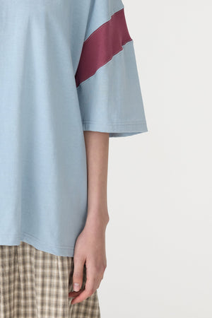Bassike Oversized Rib Detail T-Shirt | Pale Blue/Burgandy