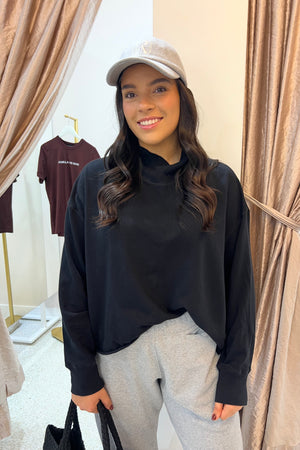 Bassike Drapey Raw Edge Sweat | Black