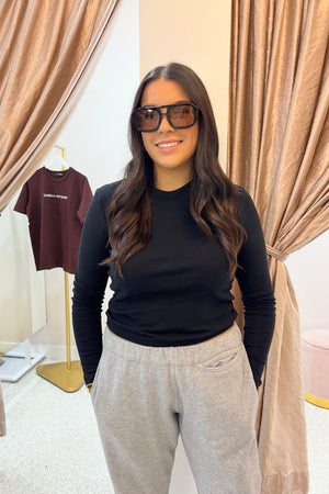 Bassike Slim Fit Rib Baby L/S T.Shirt | Black