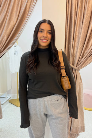 Bassike Regular Raised Neck Long Sleeve T.Shirt | Slate Grey