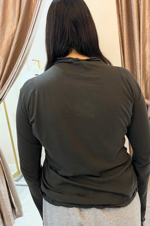 Bassike Regular Raised Neck Long Sleeve T.Shirt | Slate Grey