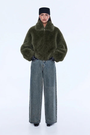 Ena Pelly Daphine Faux Fur Bomber | Olive