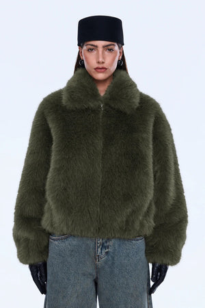 Ena Pelly Daphine Faux Fur Bomber | Olive