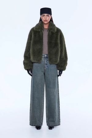 Ena Pelly Daphine Faux Fur Bomber | Olive
