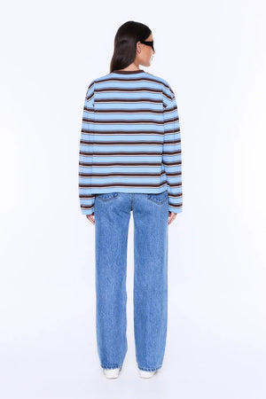 Ena Pelly Maria Boxy Long Sleeve Top | Blue/Brown Stripe
