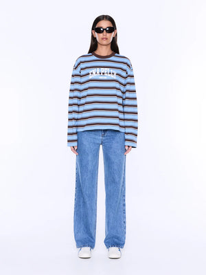 Ena Pelly Maria Boxy Long Sleeve Top | Blue/Brown Stripe