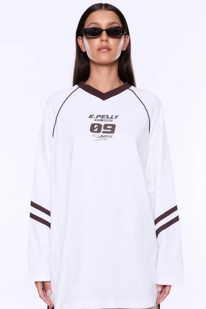 Ena Pelly Marlie V Neck Long Sleeve Top | Vintage White