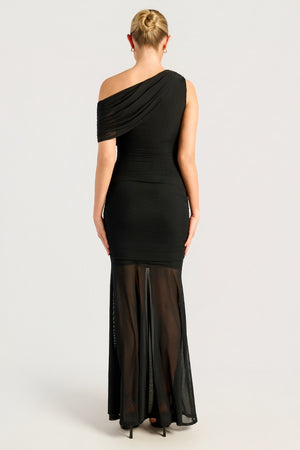 Chosen By Fifi & Annie The Drape Detail Mesh Maxi Dress | Black || PRE ORDER ETA 03/09/2026