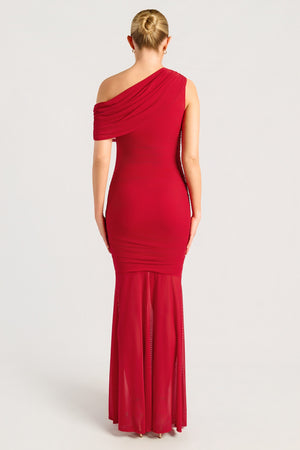 Chosen By Fifi & Annie The Drape Detail Mesh Maxi Dress | Red || PRE ORDER ETA 03/09/2026