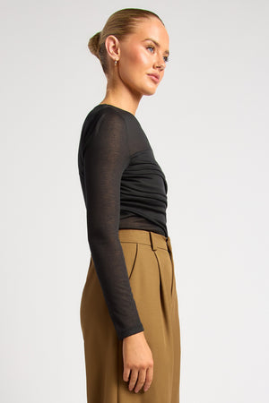 Chosen By Fifi & Annie The Ruched Detail Bodice Sheer Top | Black || PRE ORDER ETA 03/09/2026