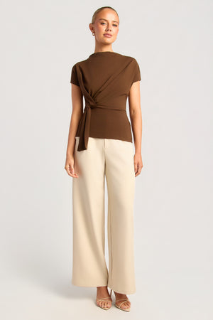 Chosen By Fifi & Annie The Cowl Neck Drape Detail Top | Espresso || PRE ORDER ETA 03/09/2026