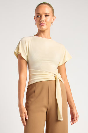 Chosen By Fifi & Annie The Textured Jersey Top With Gold Buckle Detail | Warm White || PRE ORDER ETA 03/09/2026