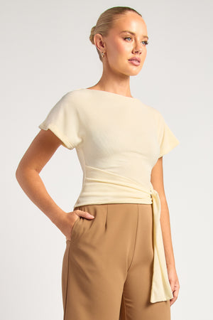 Chosen By Fifi & Annie The Textured Jersey Top With Gold Buckle Detail | Warm White || PRE ORDER ETA 03/09/2026