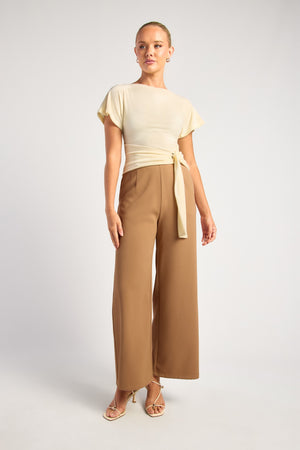 Chosen By Fifi & Annie The Textured Jersey Top With Gold Buckle Detail | Warm White || PRE ORDER ETA 03/09/2026