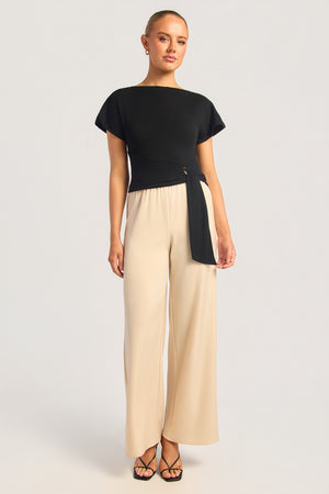 Chosen By Fifi & Annie The Textured Jersey Top With Gold Buckle Detail | Black || PRE ORDER ETA 03/09/2026