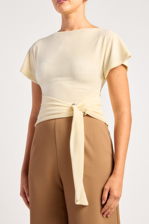 Chosen By Fifi & Annie The Textured Jersey Top With Gold Buckle Detail | Warm White || PRE ORDER ETA 03/09/2026