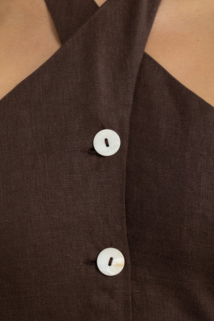 ORTC The Xandi Linen Halter Midi Dress | Carob