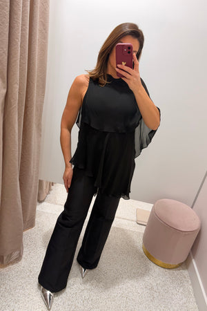 Shona Joy Amina Asymmetrical Tiered Top | Black