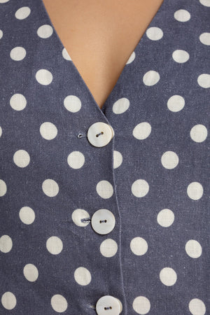 ORTC The Koda Linen Mini Dress | Harbour Blue Polka