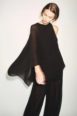 Shona Joy Amina Asymmetrical Tiered Top | Black