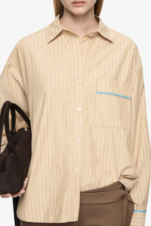 Bec + Bridge Zanda Shirt | Tan Pinstripe