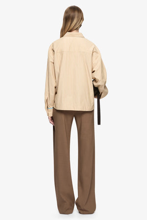 Bec + Bridge Zanda Shirt | Tan Pinstripe
