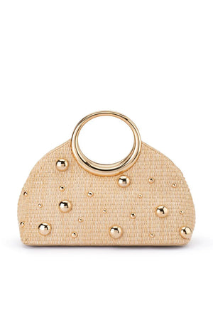 Olga Berg The Charlotte Woven Top Handle Clutch Bag | Natural