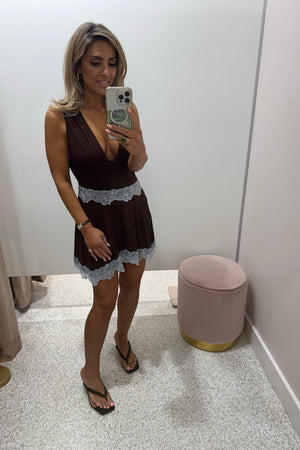 Sovere Studio Harlow Mini Dress | Chocolate/Sky