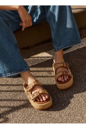 Siren Aphrodite Woven Flafotrm | Natural Weave/Tan