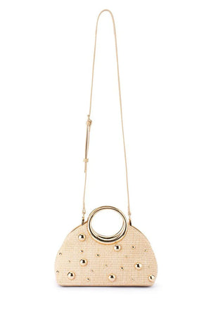 Olga Berg The Charlotte Woven Top Handle Clutch Bag | Natural