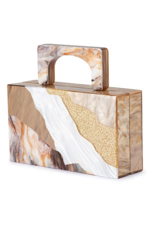 Olga Berg The Fleur Acrylic Top Handle Clutch Bag | Natural
