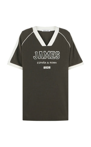 Araminta James James College Waffle Tee | Washed Black || PRE_ORDER ETA 17/10/2026