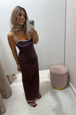 Sovere Studio Britta Dress | Chocolate/Sky