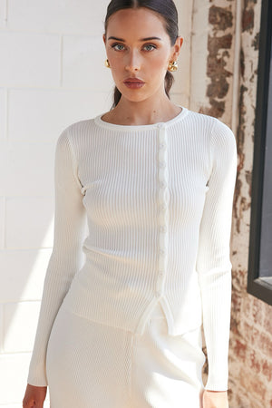 Chosen By Fifi & Anne The Ollie Ribbed Button Down Top | White