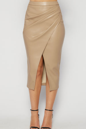 Chosen By Fifi & Annie The Phoebe Faux Leather Wrap Skirt | Latte