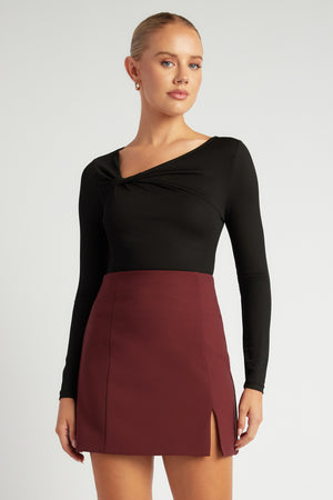 Chosen By Fifi & Anne The Thea Twist Neck Long Sleeve Jersey Top | Black