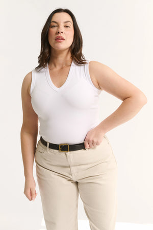Primi Stella V Neck Tank | White || PRE_ORDER ETA 27/10/2026