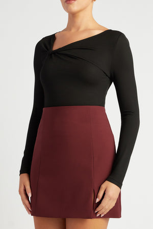 Chosen By Fifi & Anne The Thea Twist Neck Long Sleeve Jersey Top | Black