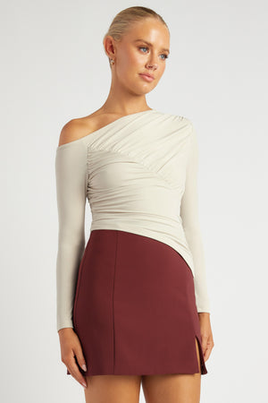 Chosen By Fifi & Anne The Camilla Off-Shoulder Ruched Detail Long Sleeve Top | Pearl