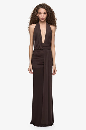 Bec + Bridge Cassis Drape Maxi Dress | Chocolate