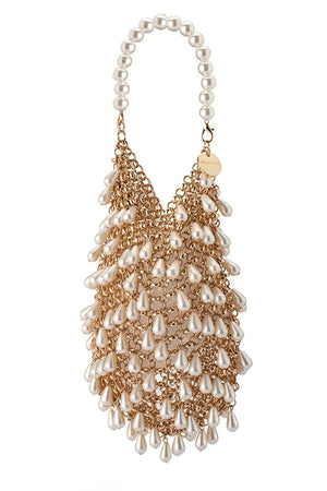 Olga Berg The Jaden Pearl Chainmail Bag | Champagne || Pre_ Order ETA 4/10/2026