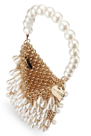 Olga Berg The Jaden Pearl Chainmail Bag | Champagne || Pre_ Order ETA 4/10/2026