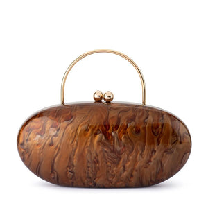 Olga Berg The Imelda Acrylic Clutch Bag | Chocolate || Pre_ Order ETA 4/10/2026