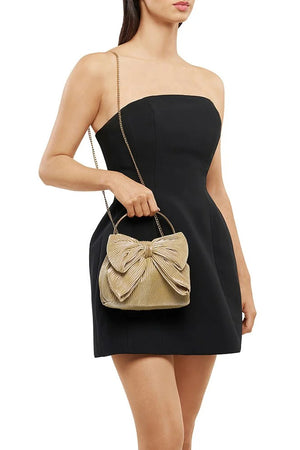 Olga Berg The Elise Pleated Top Handle Clutch | Champagne || Pre_ Order ETA 4/10/2026
