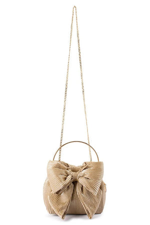 Olga Berg The Elise Pleated Top Handle Clutch | Champagne || Pre_ Order ETA 4/10/2026