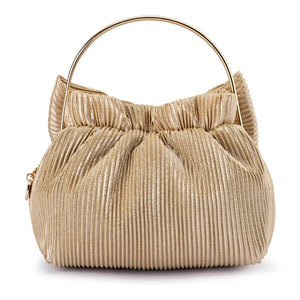 Olga Berg The Elise Pleated Top Handle Clutch | Champagne || Pre_ Order ETA 4/10/2026