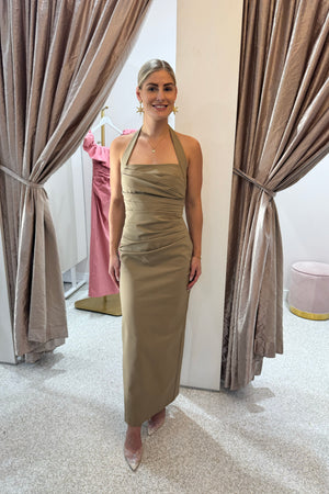 Shona Joy Lani Draped Halter Maxi Dress | Pebble