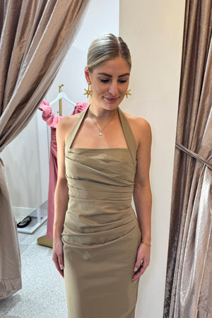 Shona Joy Lani Draped Halter Maxi Dress | Pebble