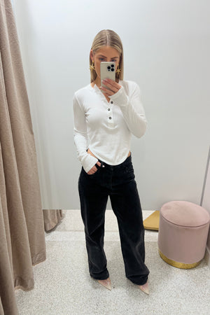 Bassike Scoop Hem Placket T.Shirt | White